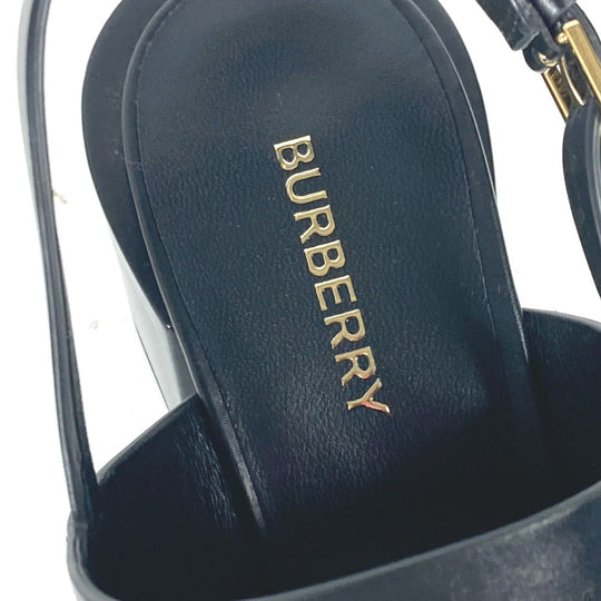 BURBERRY Sandals 8069452 leather black heel shoes TB logo 38