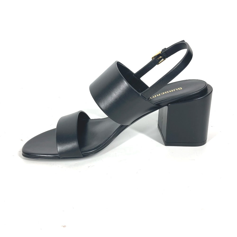 BURBERRY Sandals 8069452 leather black heel shoes TB logo 38