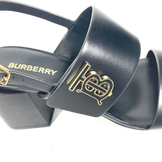 BURBERRY Sandals 8069452 leather black heel shoes TB logo 38
