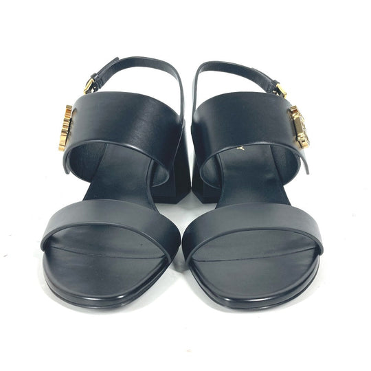 BURBERRY Sandals 8069452 leather black heel shoes TB logo 38