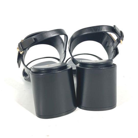 BURBERRY Sandals 8069452 leather black heel shoes TB logo 38