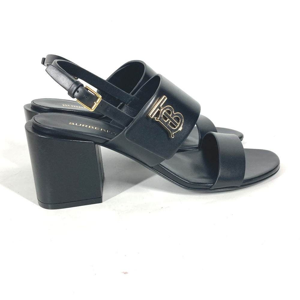 BURBERRY Sandals 8069452 leather black heel shoes TB logo 38