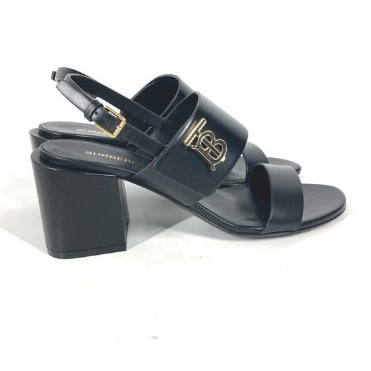BURBERRY Sandals 8069452 leather black heel shoes TB logo 38