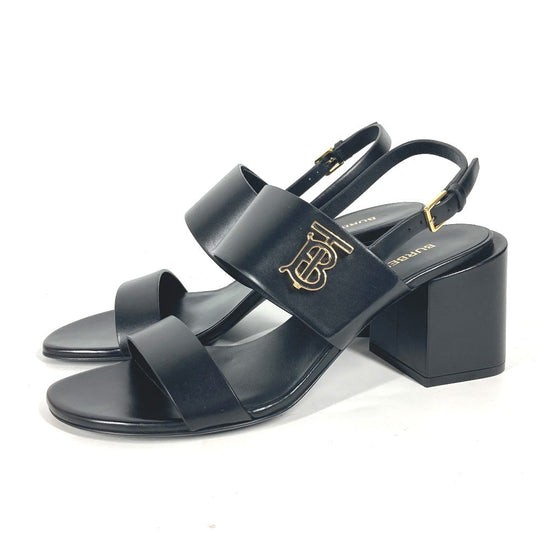 BURBERRY Sandals 8069452 leather black heel shoes TB logo 38