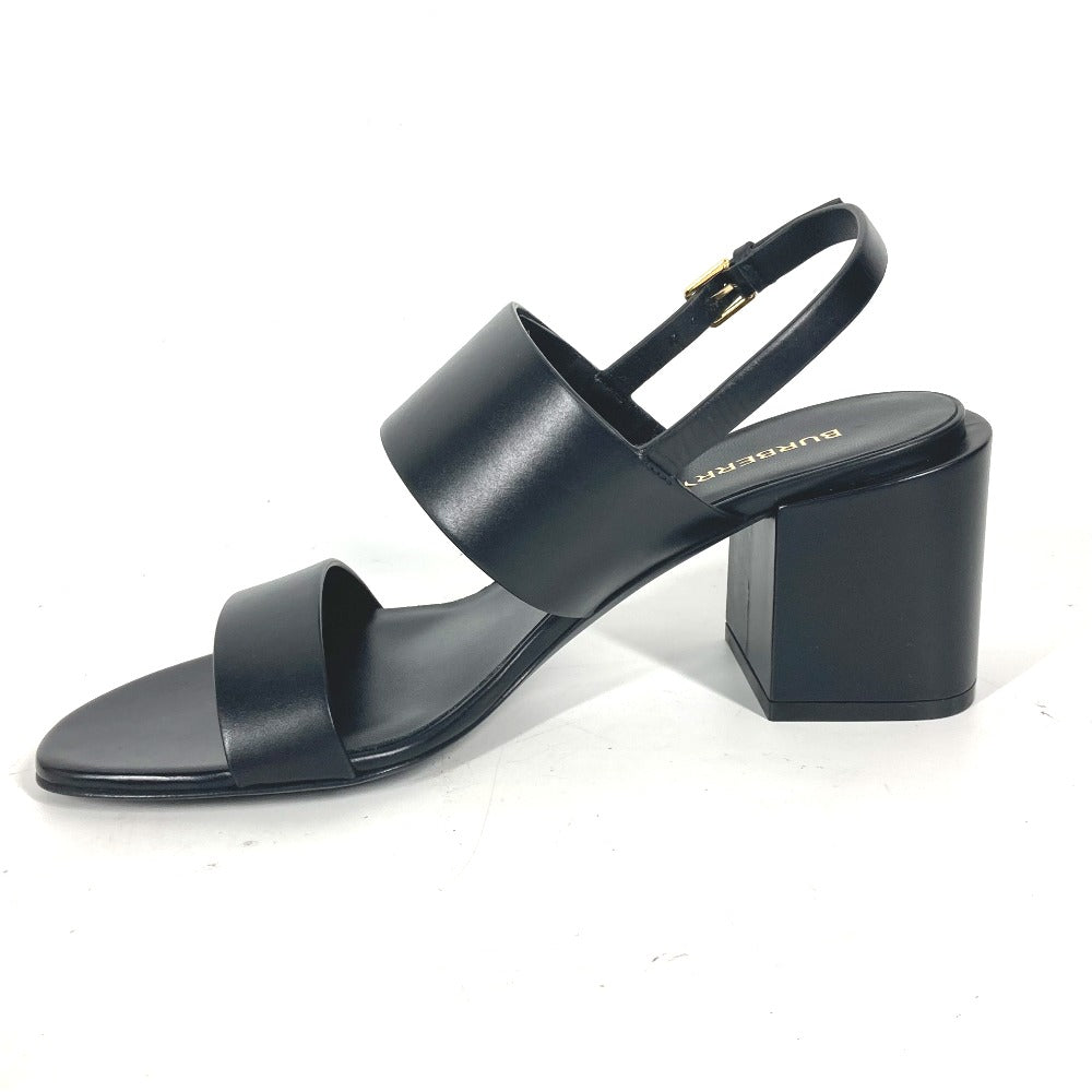 BURBERRY Sandals 8069452 leather black heel shoes TB logo 38