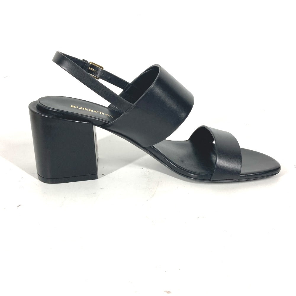 BURBERRY Sandals 8069452 leather black heel shoes TB logo 38