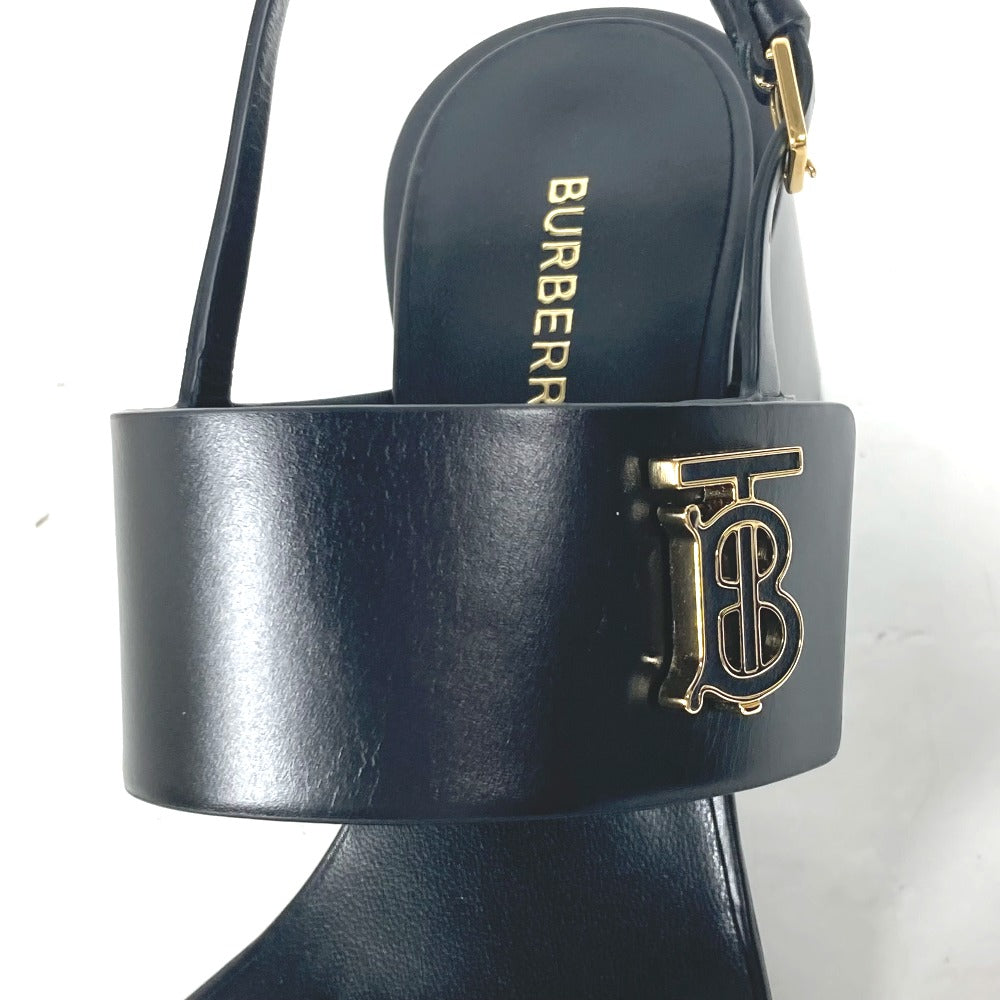BURBERRY Sandals 8069452 leather black heel shoes TB logo 38
