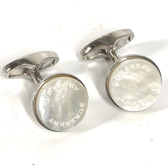 BURBERRY cuffs metal Silver logo mens Used Authentic