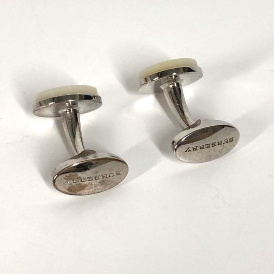 BURBERRY cuffs metal Silver logo mens Used Authentic