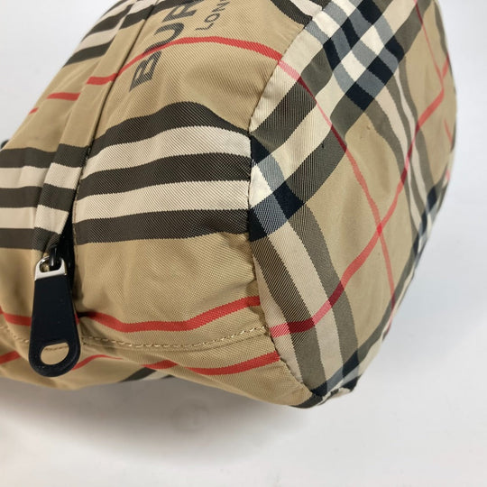 BURBERRY Pouch Nylon beige Handbag check Women Used Authentic