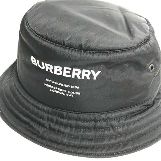 BURBERRY hat 8044081 Nylon black Horseferry logo mens L Used Authentic