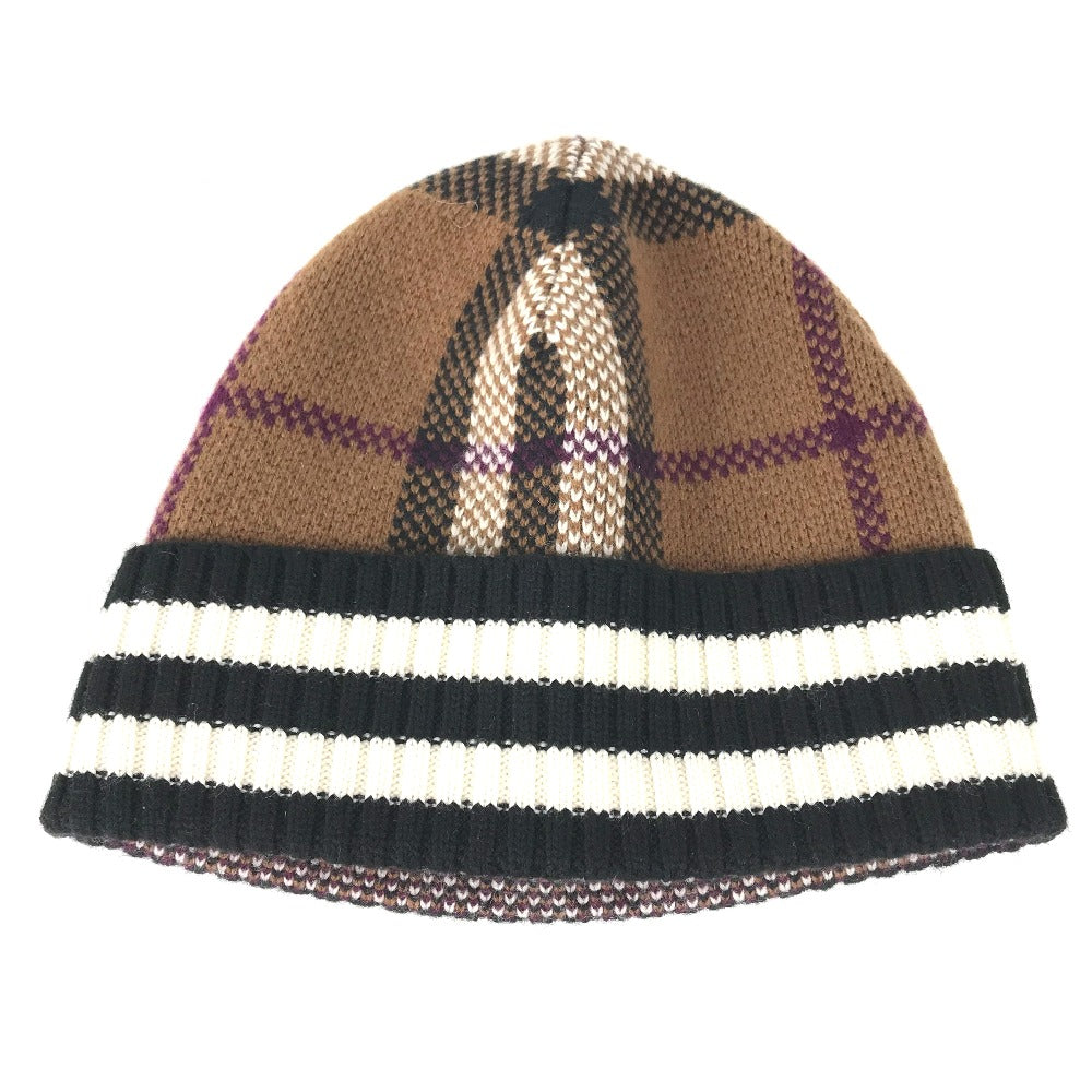 BURBERRY Knit hat 8049580 cashmere Brown check Women Used Authentic