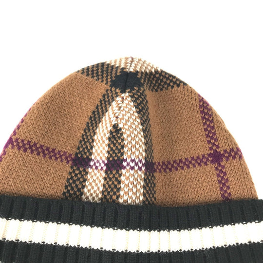 BURBERRY Knit hat 8049580 cashmere Brown check Women Used Authentic