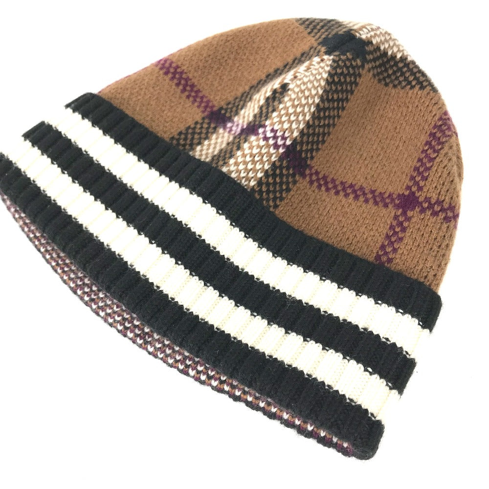 BURBERRY Knit hat 8049580 cashmere Brown check Women Used Authentic