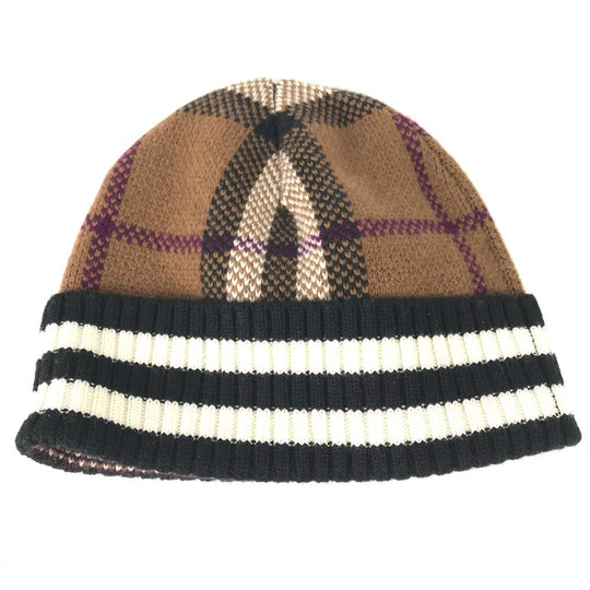 BURBERRY Knit hat 8049580 cashmere Brown check Women Used Authentic