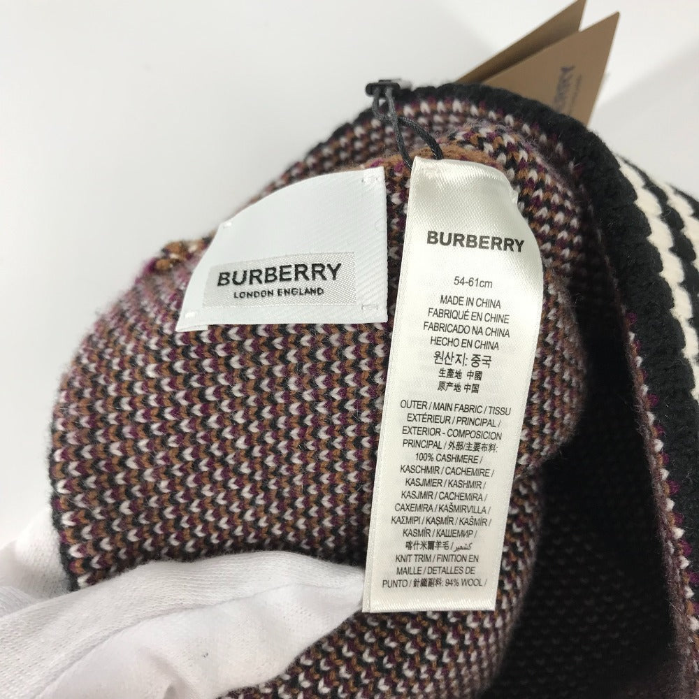BURBERRY Knit hat 8049580 cashmere Brown check Women Used Authentic