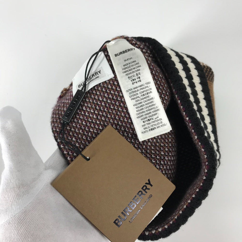BURBERRY Knit hat 8049580 cashmere Brown check Women Used Authentic