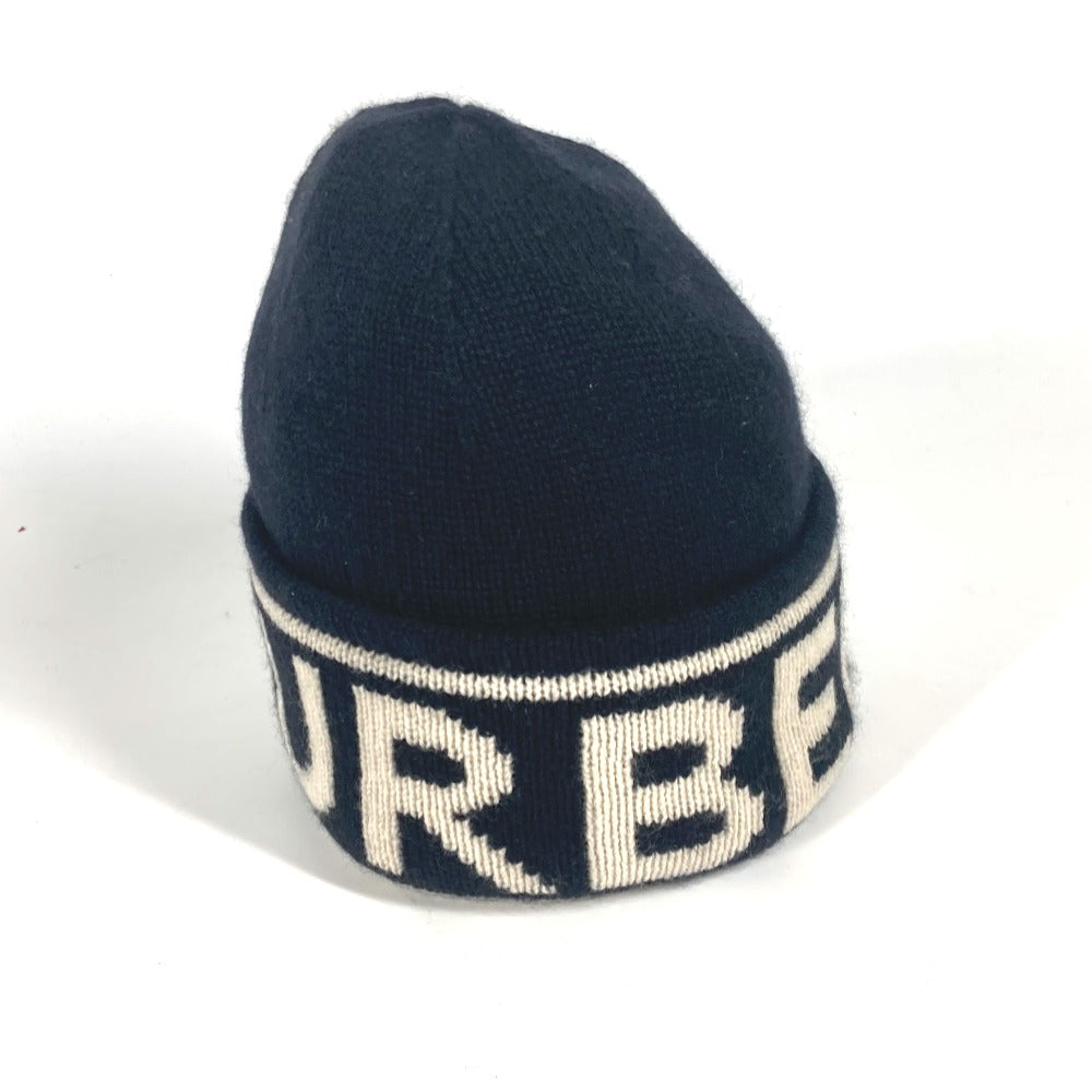 BURBERRY Knit hat cashmere black logo mens(Unisex) Used Authentic