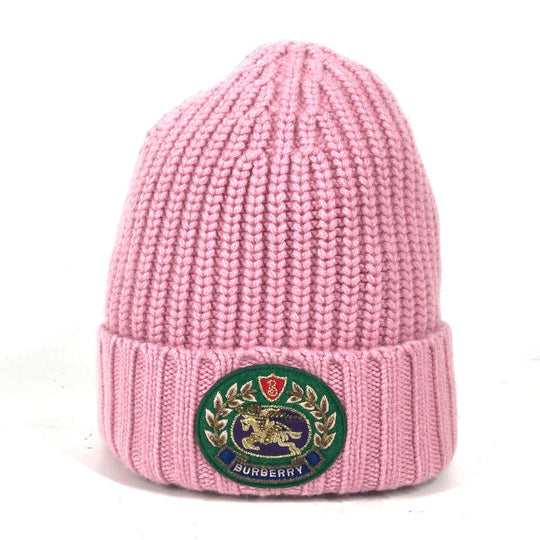 BURBERRY Knit hat Wool, Cashmere pink beanie hat knit hat knit cap Patch logo Women Used Authentic