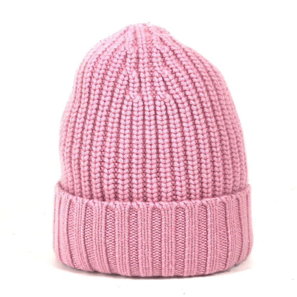 BURBERRY Knit hat Wool, Cashmere pink beanie hat knit hat knit cap Patch logo Women Used Authentic