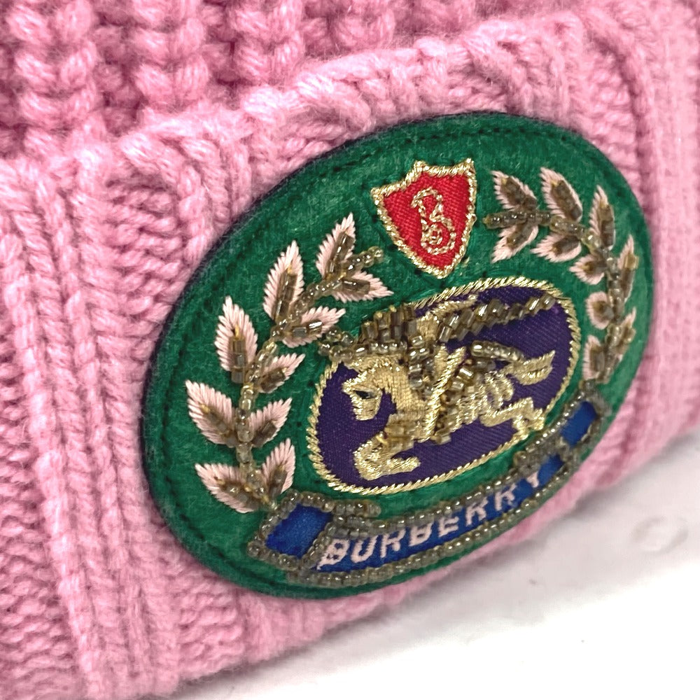 BURBERRY Knit hat Wool, Cashmere pink beanie hat knit hat knit cap Patch logo Women Used Authentic