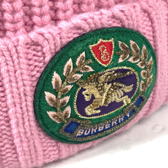 BURBERRY Knit hat Wool, Cashmere pink beanie hat knit hat knit cap Patch logo Women Used Authentic
