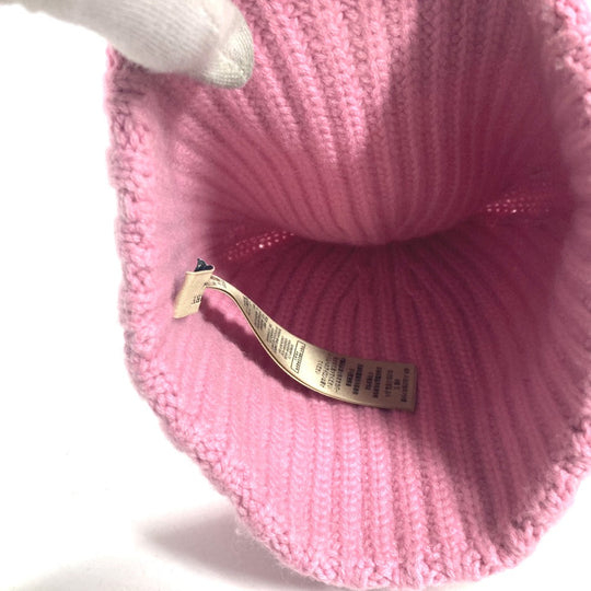BURBERRY Knit hat Wool, Cashmere pink beanie hat knit hat knit cap Patch logo Women Used Authentic