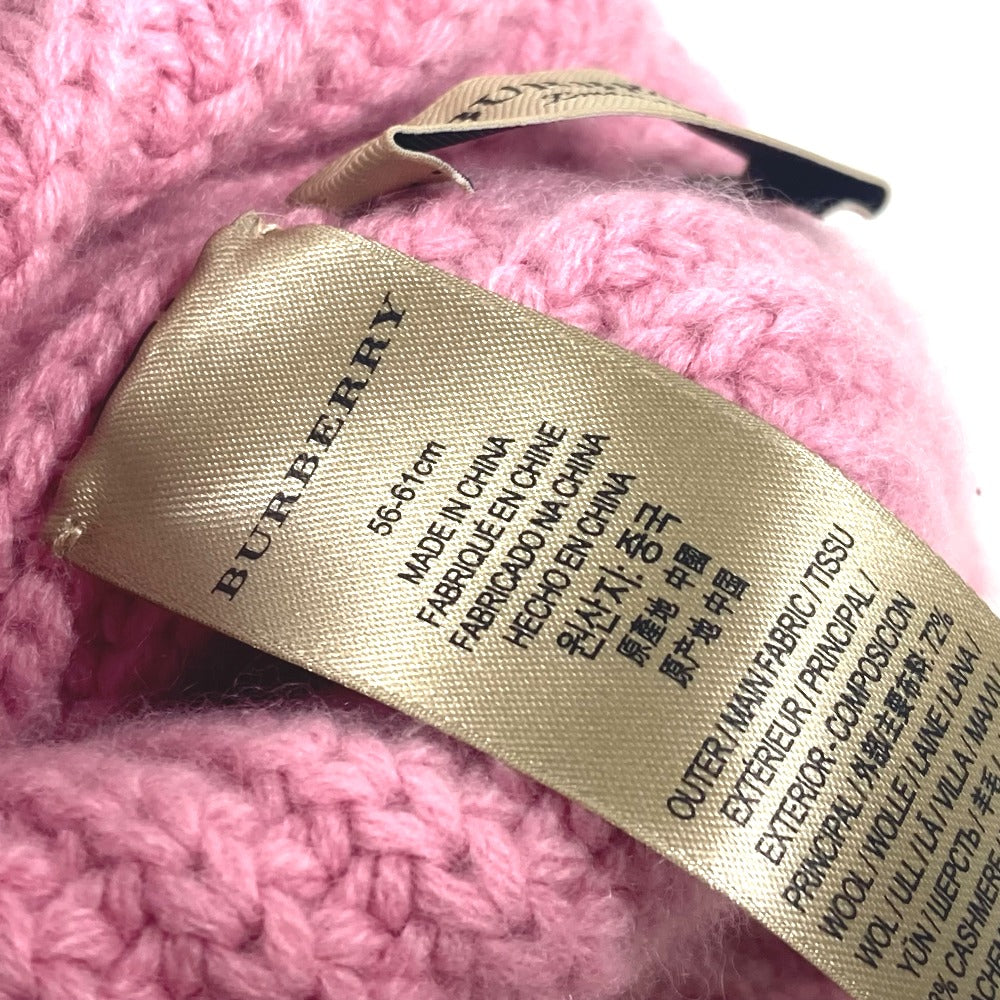 BURBERRY Knit hat Wool, Cashmere pink beanie hat knit hat knit cap Patch logo Women Used Authentic