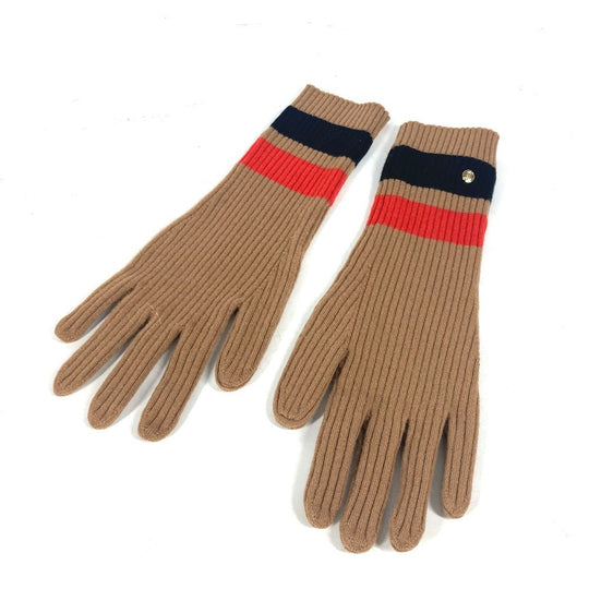 BURBERRY gloves 8037093 Wool/Cashmere, Nylon Brown logo TB border Women S/M Used Authentic