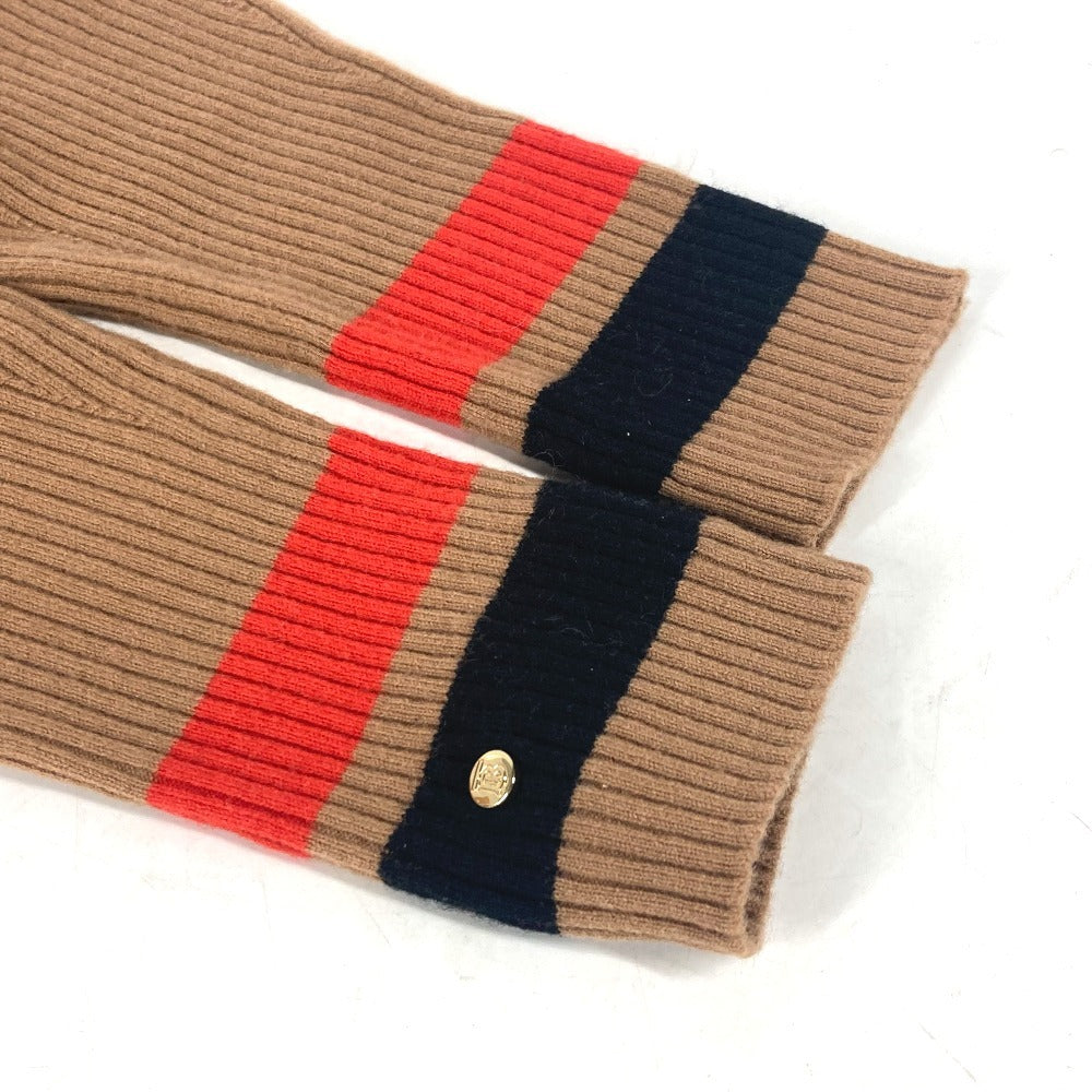 BURBERRY gloves 8037093 Wool/Cashmere, Nylon Brown logo TB border Women S/M Used Authentic