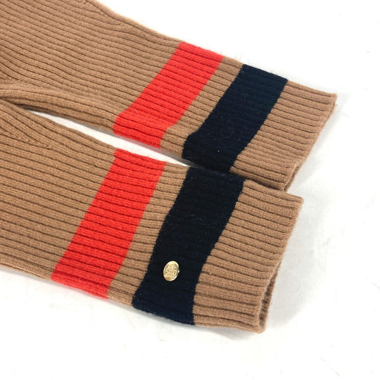 BURBERRY gloves 8037093 Wool/Cashmere, Nylon Brown logo TB border Women S/M Used Authentic