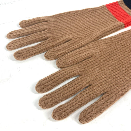 BURBERRY gloves 8037093 Wool/Cashmere, Nylon Brown logo TB border Women S/M Used Authentic
