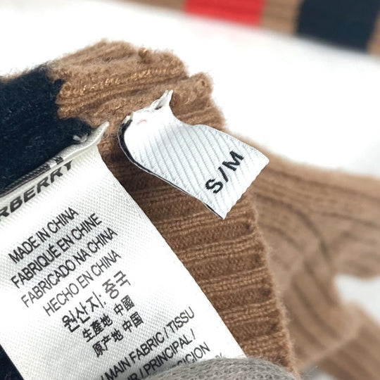 BURBERRY gloves 8037093 Wool/Cashmere, Nylon Brown logo TB border Women S/M Used Authentic