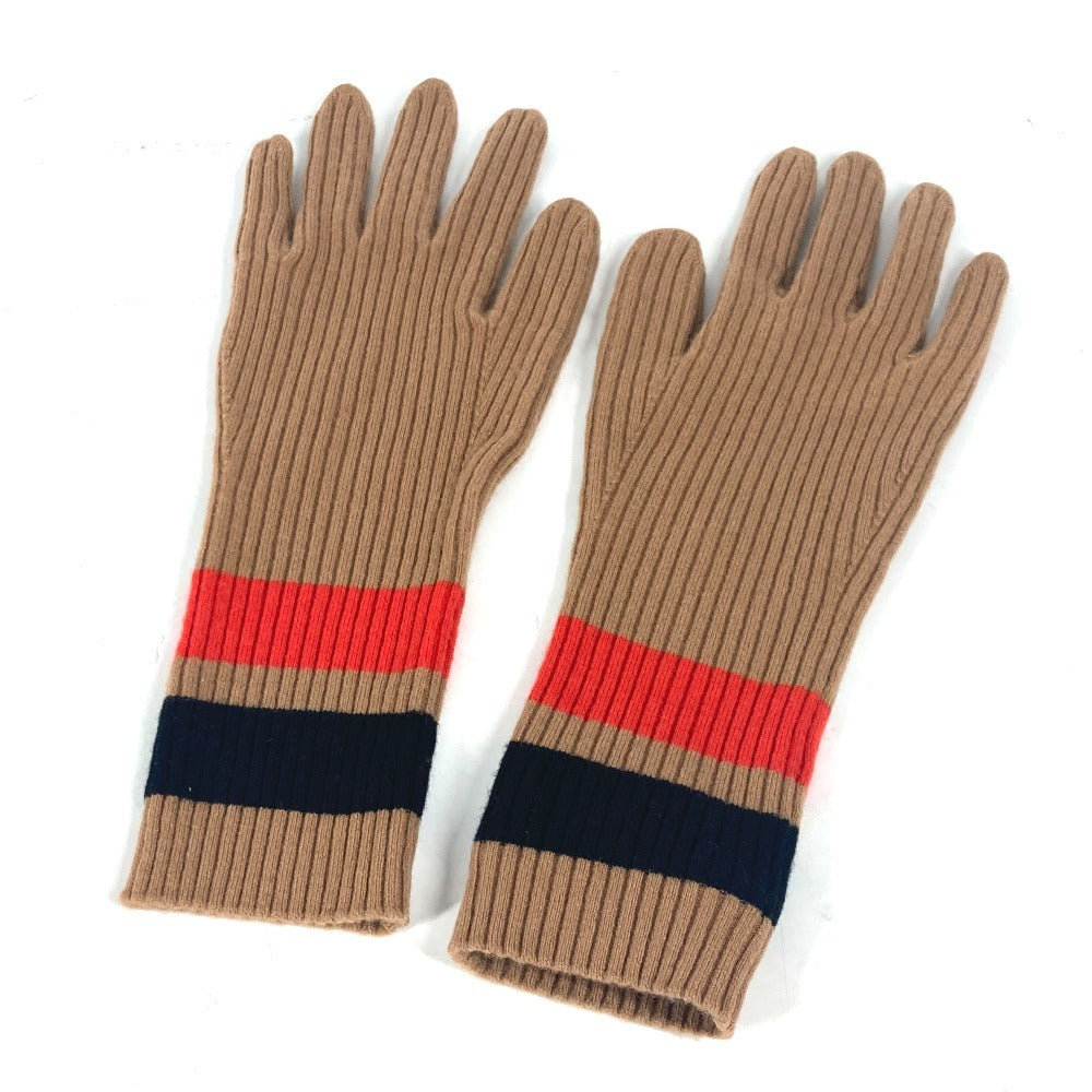 BURBERRY gloves 8037093 Wool/Cashmere, Nylon Brown logo TB border Women S/M Used Authentic