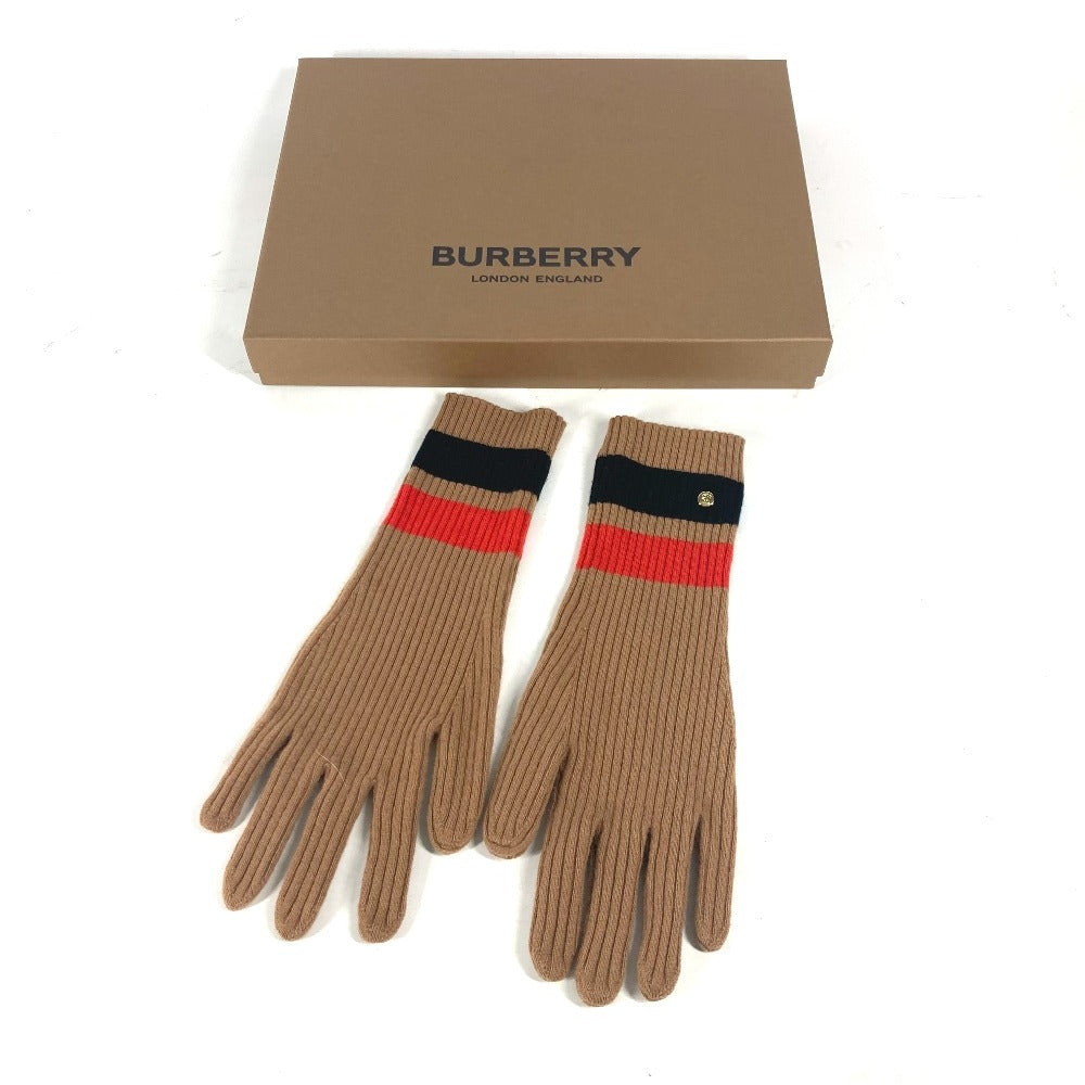 BURBERRY gloves 8037093 Wool/Cashmere, Nylon Brown logo TB border Women S/M Used Authentic