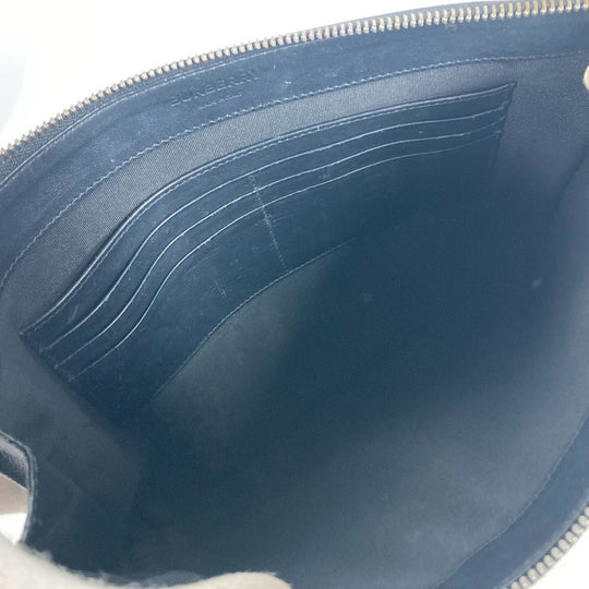 BURBERRY Clutch bag leather black TB logo mens Used Authentic