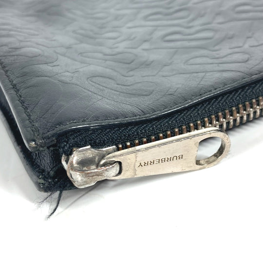 BURBERRY Clutch bag leather black TB logo mens Used Authentic