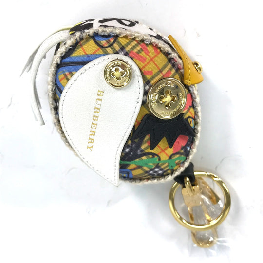 BURBERRY key ring Leather, Canvas beige Bird Check Pattern Graffiti Women Used Authentic
