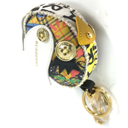 BURBERRY key ring Leather, Canvas beige Bird Check Pattern Graffiti Women Used Authentic