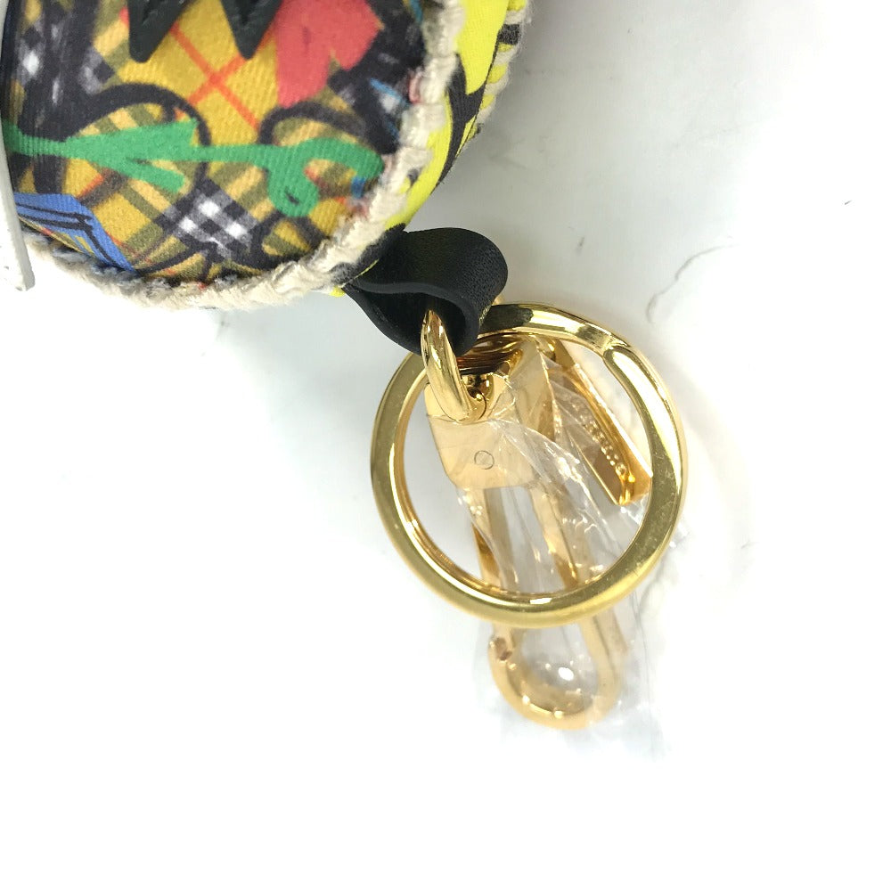 BURBERRY key ring Leather, Canvas beige Bird Check Pattern Graffiti Women Used Authentic