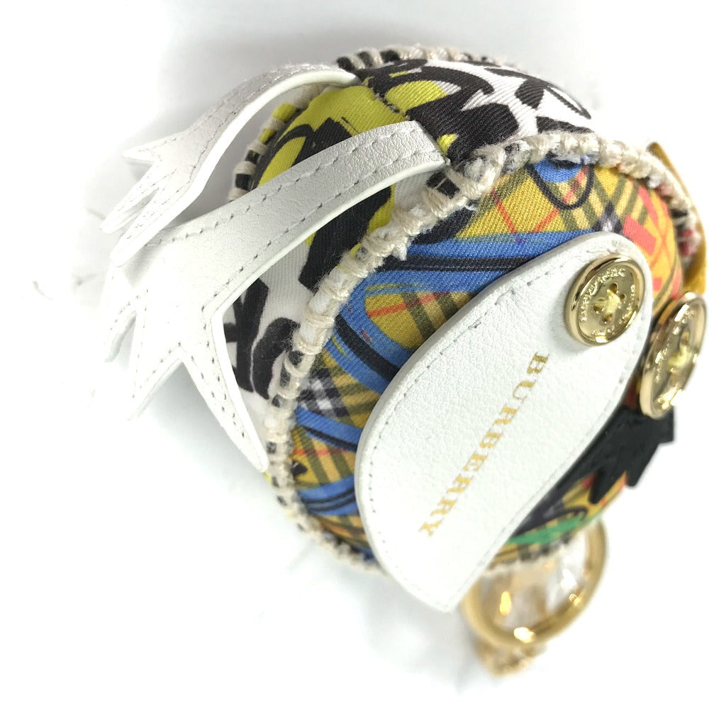 BURBERRY key ring Leather, Canvas beige Bird Check Pattern Graffiti Women Used Authentic