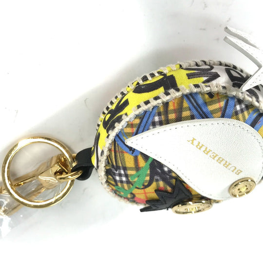 BURBERRY key ring Leather, Canvas beige Bird Check Pattern Graffiti Women Used Authentic