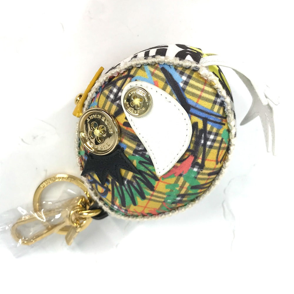 BURBERRY key ring Leather, Canvas beige Bird Check Pattern Graffiti Women Used Authentic