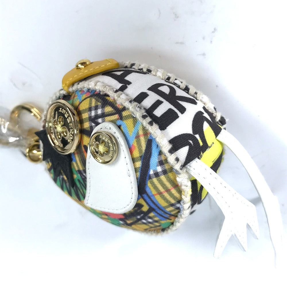 BURBERRY key ring Leather, Canvas beige Bird Check Pattern Graffiti Women Used Authentic