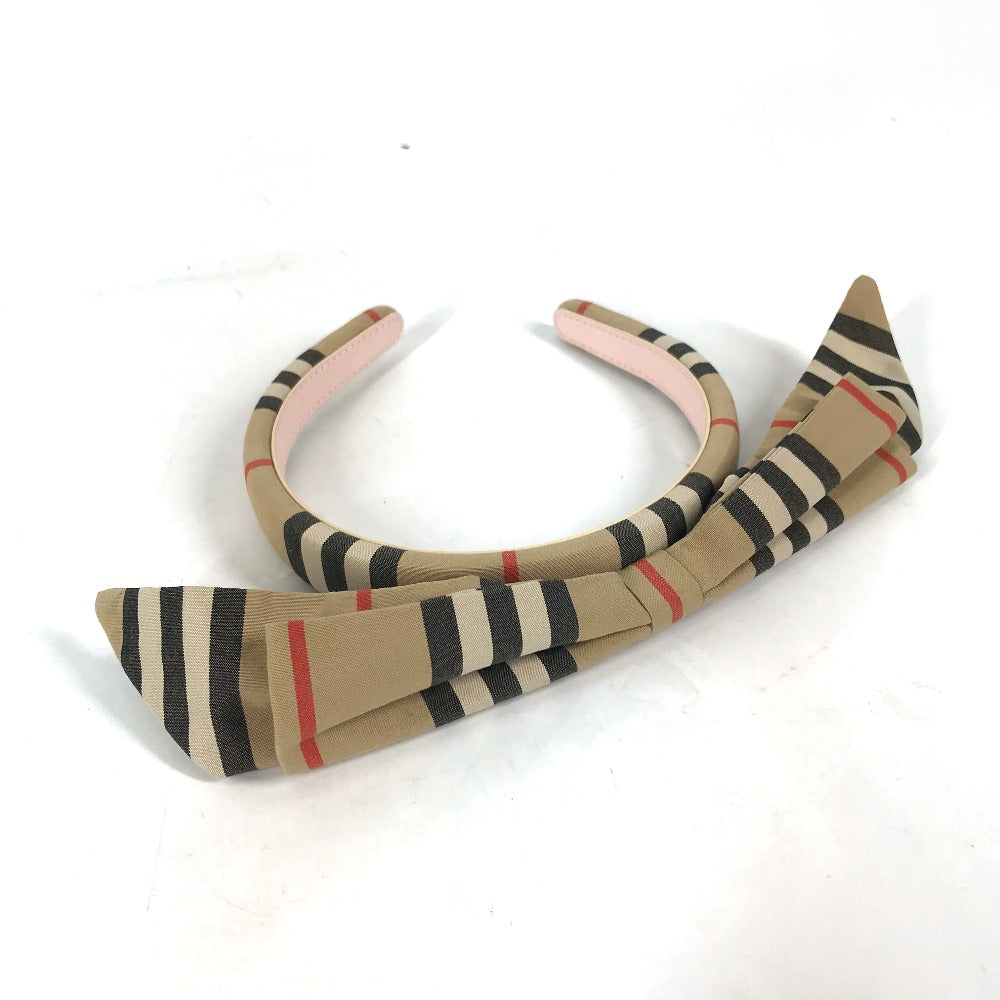 BURBERRY hair accessory canvas beige Check ribbon Women Used Authentic