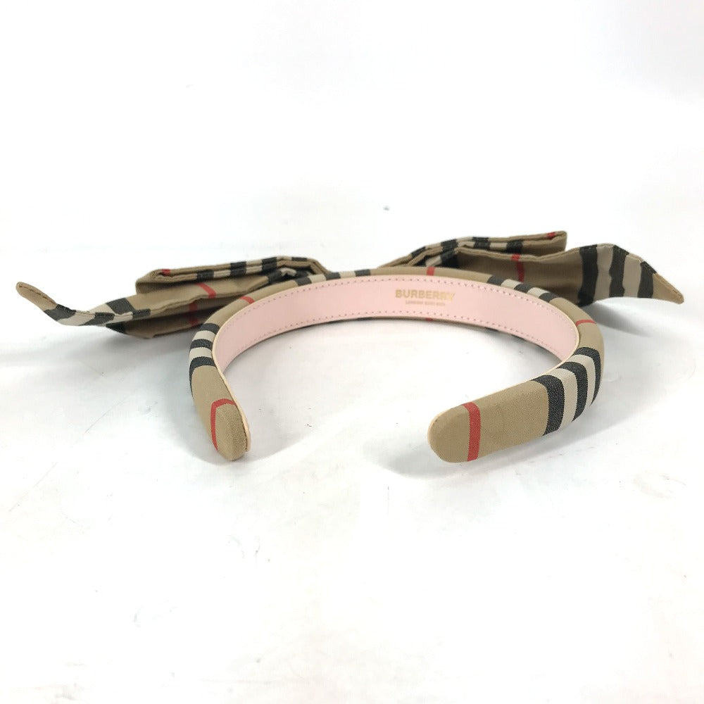 BURBERRY hair accessory canvas beige Check ribbon Women Used Authentic