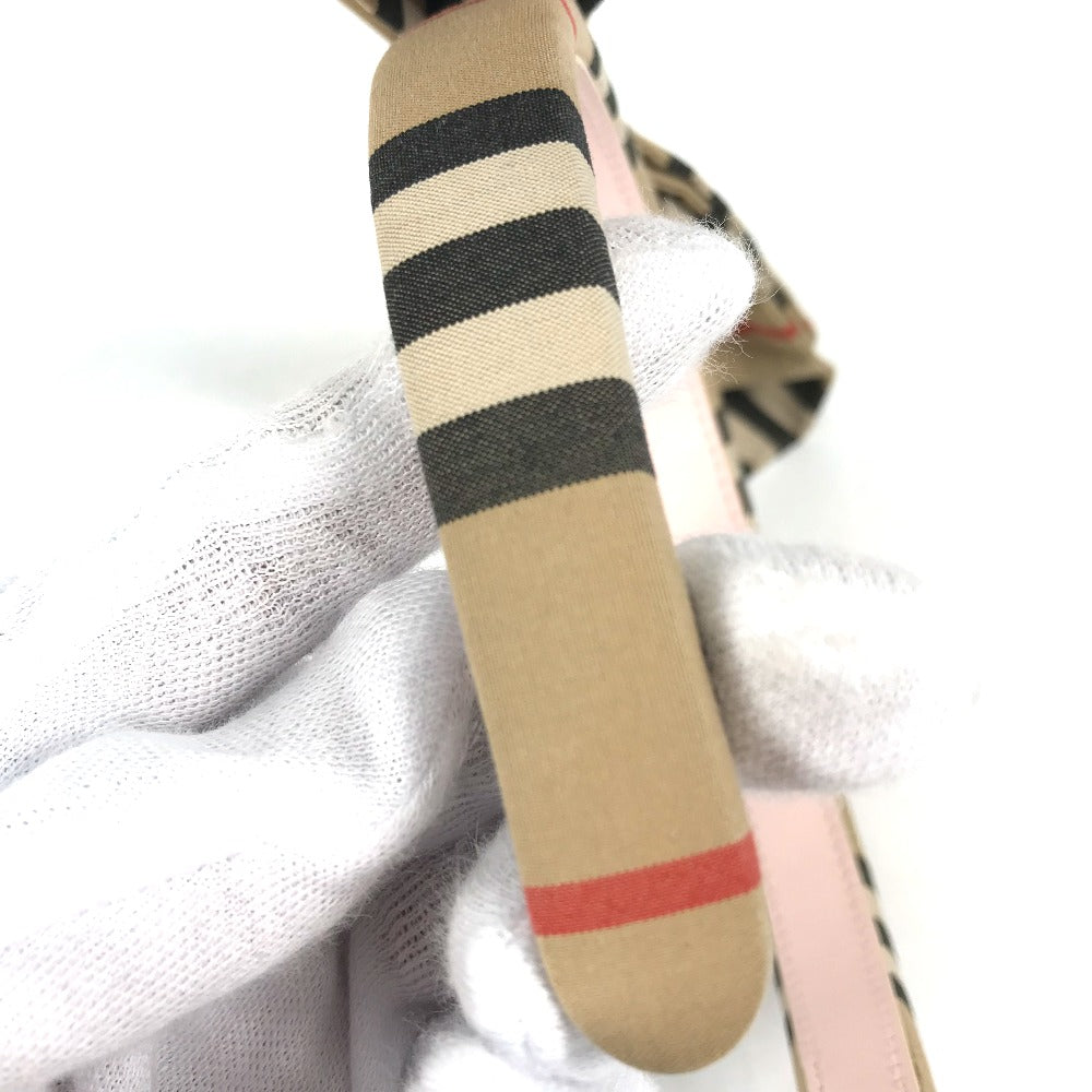 BURBERRY hair accessory canvas beige Check ribbon Women Used Authentic