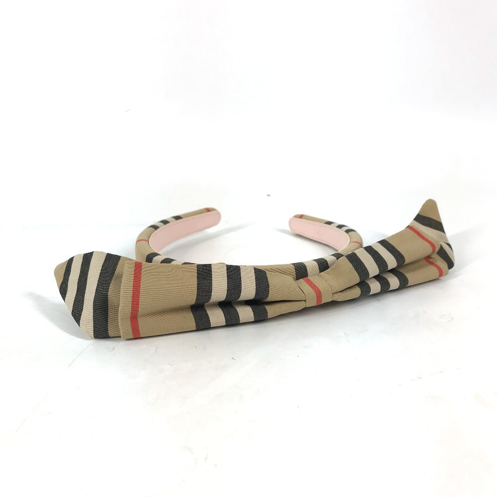 BURBERRY hair accessory canvas beige Check ribbon Women Used Authentic