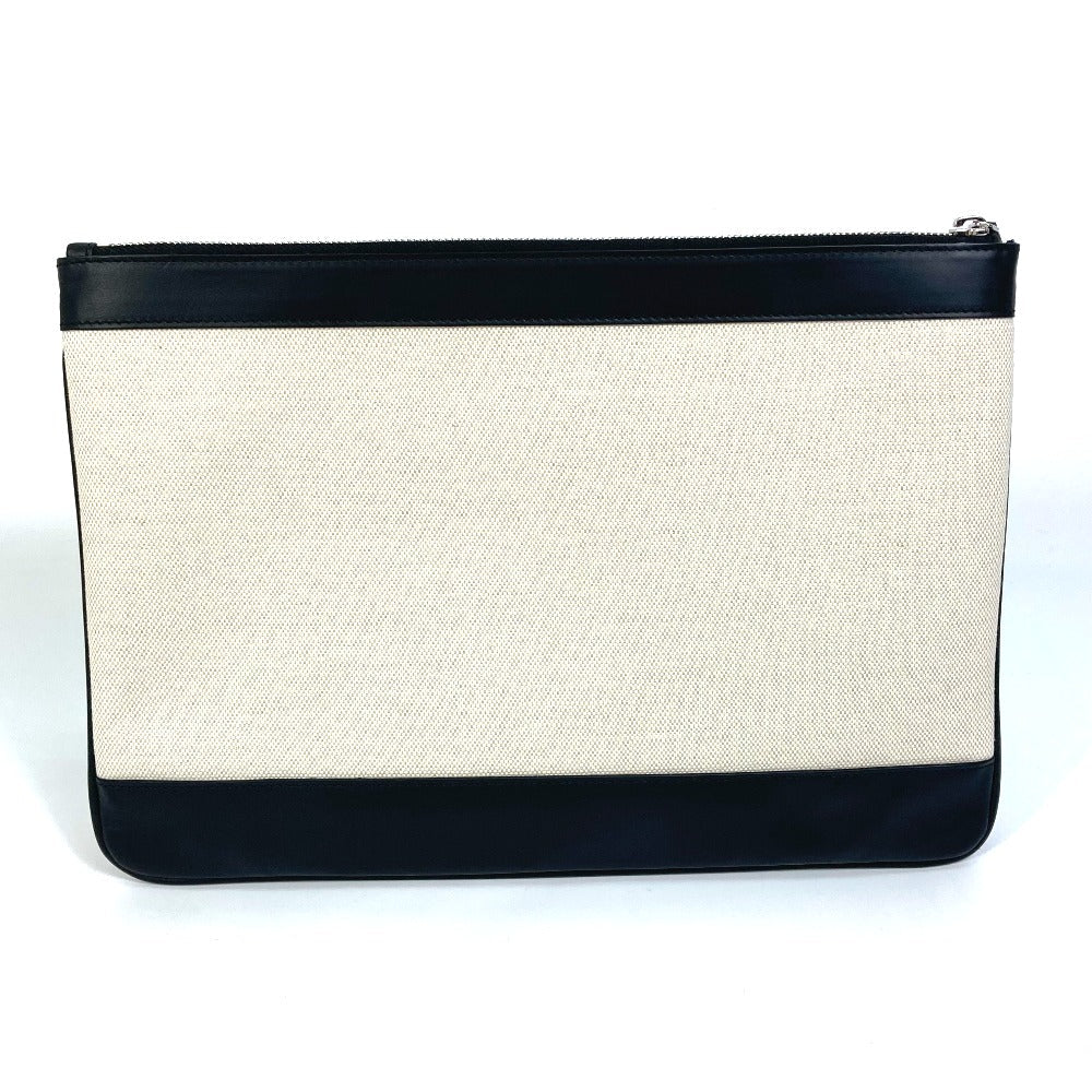 BALENCIAGA Clutch bag 420407 Canvas, Leather Ivory logo Navy clip M unisex Secondhand Authentic