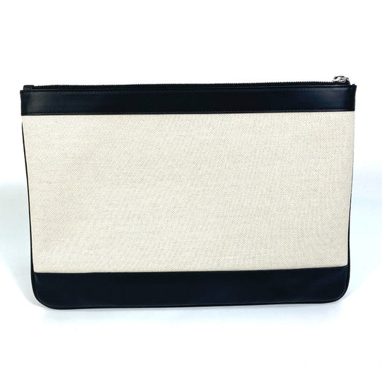 BALENCIAGA Clutch bag 420407 Canvas, Leather Ivory logo Navy clip M unisex Secondhand Authentic